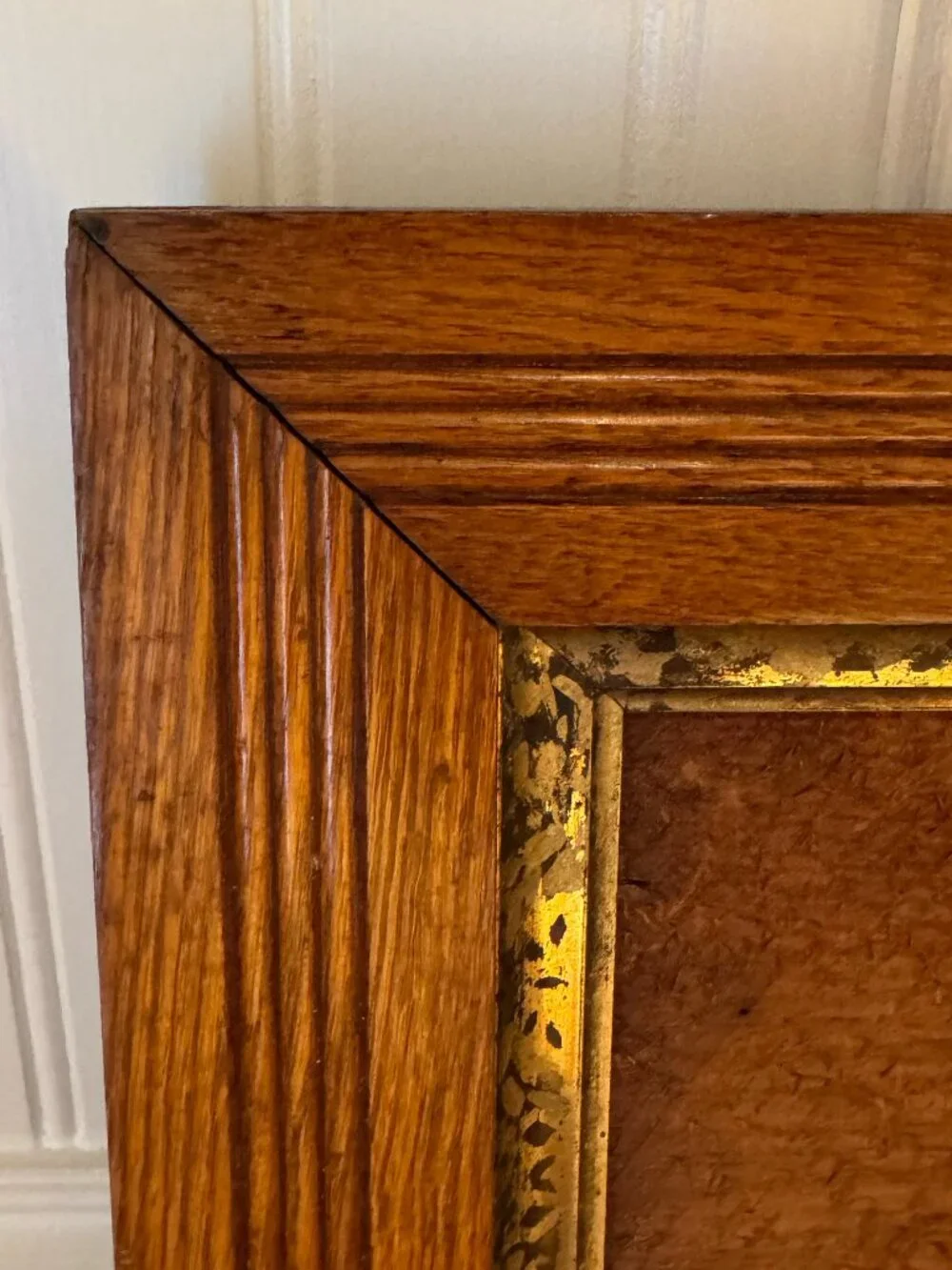 Antique Victorian Eastlake Solid Oak Picture Frame Gold Gilt Liner
